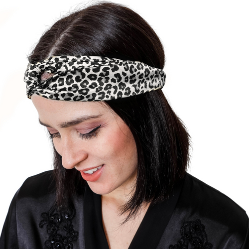 Grey Leopard Silk Headband