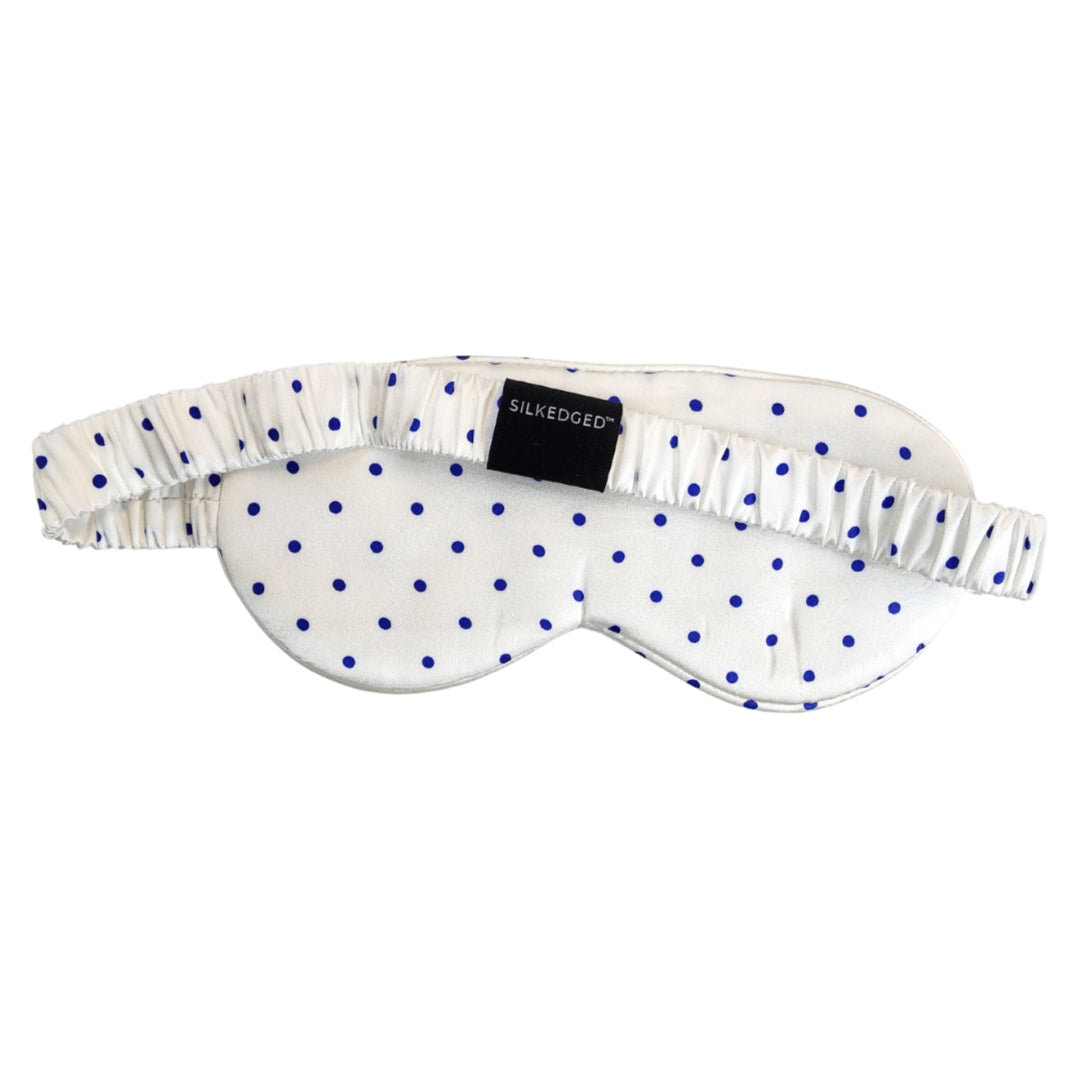 Silk Sleep Mask - Polka Blue - SilkEdged Mulberry Silk Co