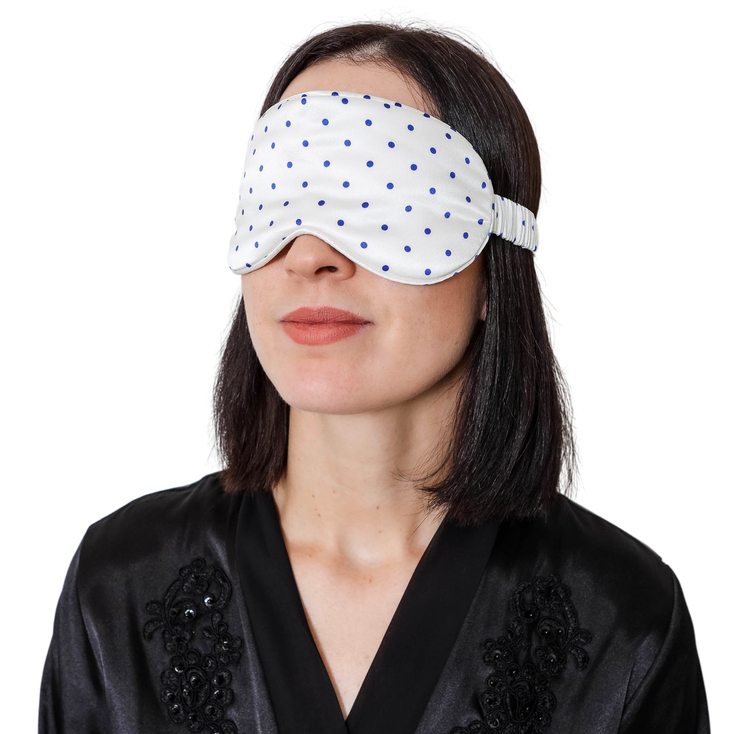 Silk Sleep Mask - Polka Blue - SilkEdged Mulberry Silk Co